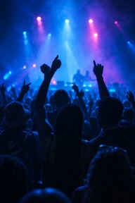 Concert crowd under blue and violet lights